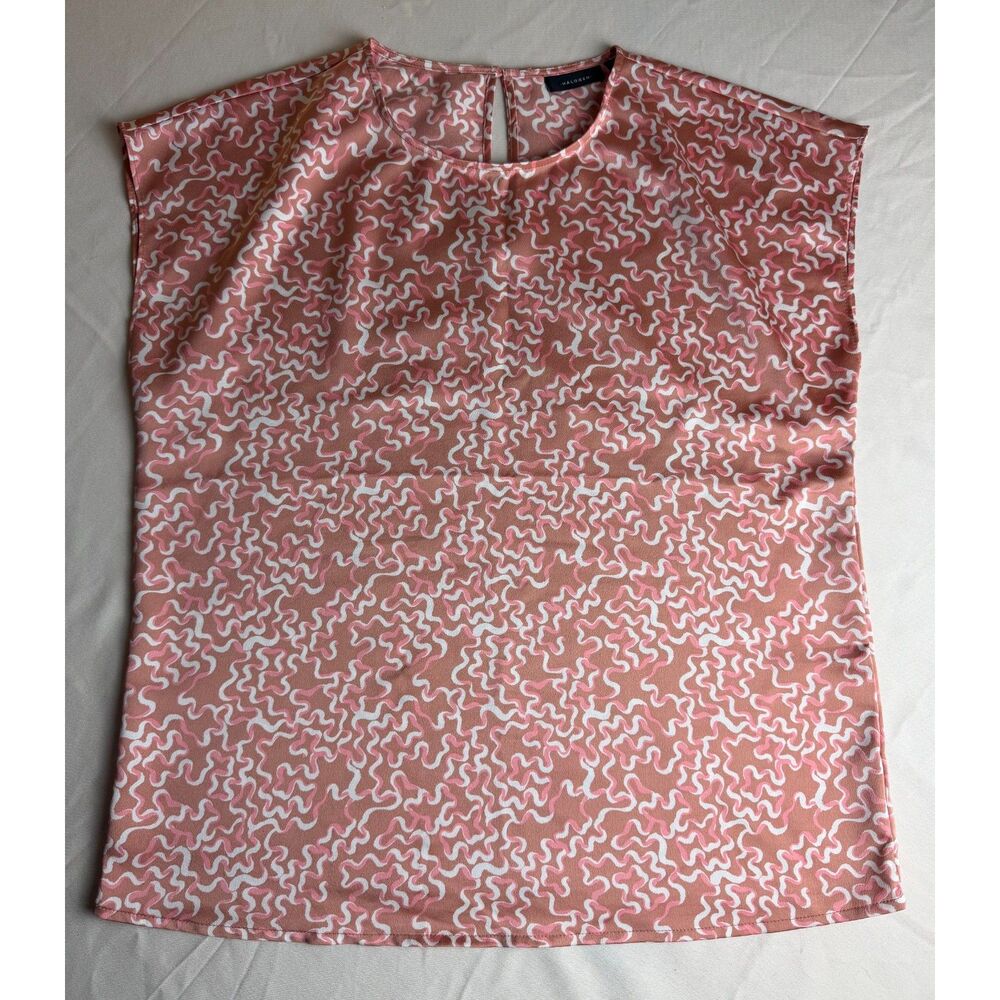 Halogen Cap Sleeve Satin Blouse Shell Pink Peach Squiggle Sz S
